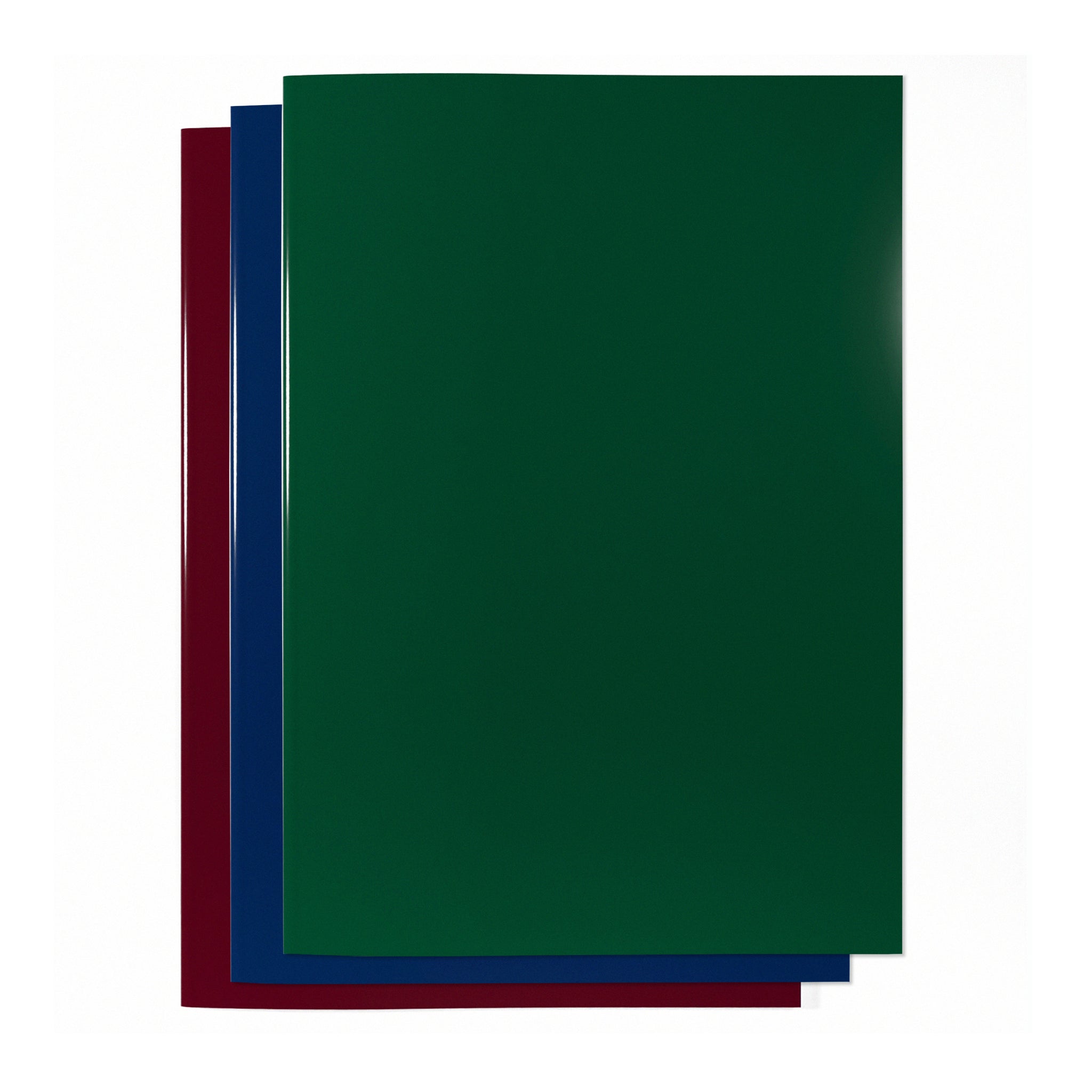 Three A4 Laminated Field Sketchbooks In Green, Blue & Red On A White Background