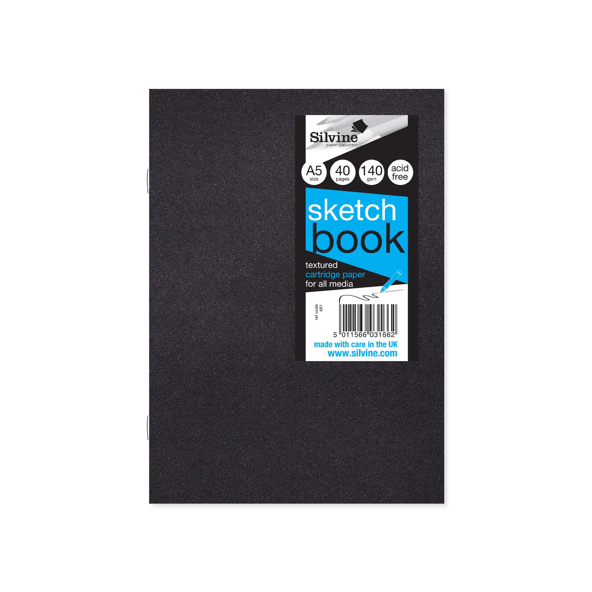 A5 Silvine Field Black Sketchbook 140gsm Paper On A White Background