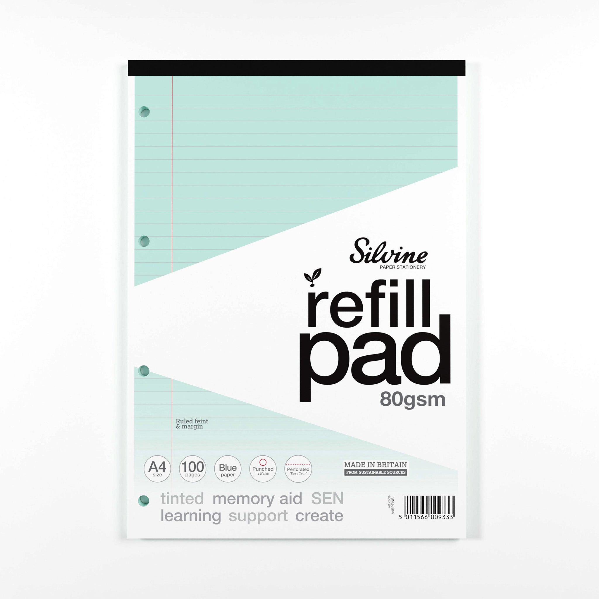 Silvine Blue Tinted Paper Ruled Refill Pad For SEN & Dyslexic Students (Supportive Classroom Learning) On A White Background