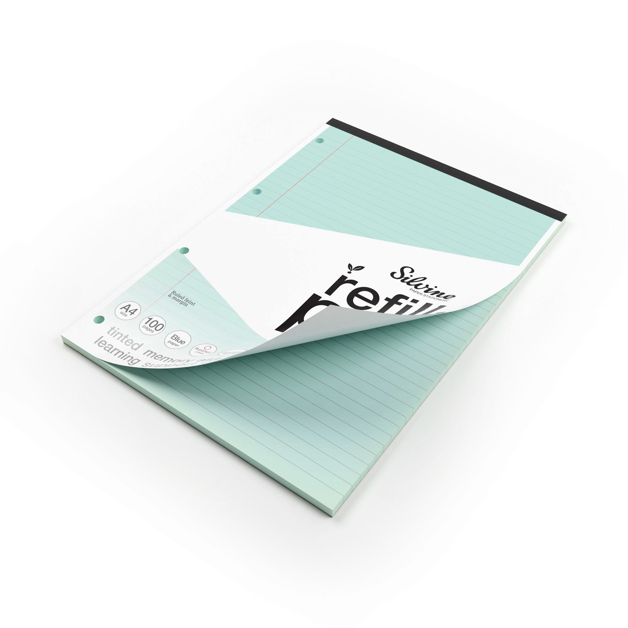 Silvine Blue Tinted Paper Ruled Refill Pad For SEN & Dyslexic Students (Supportive Classroom Learning) On A White Background