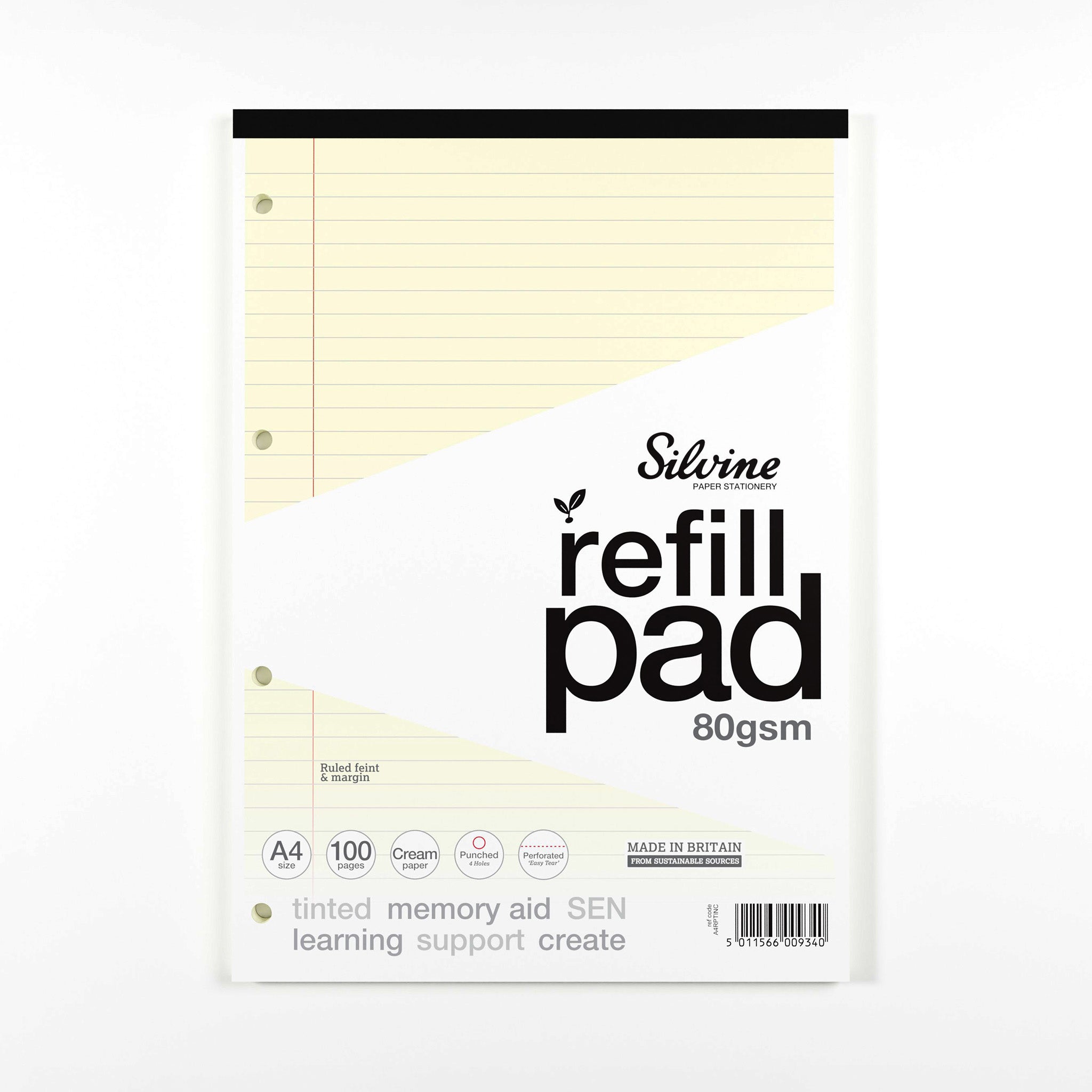 Silvine Cream Tinted Paper Ruled Refill Pad For SEN & Dyslexic Students (Supportive Classroom Learning) On A White Background