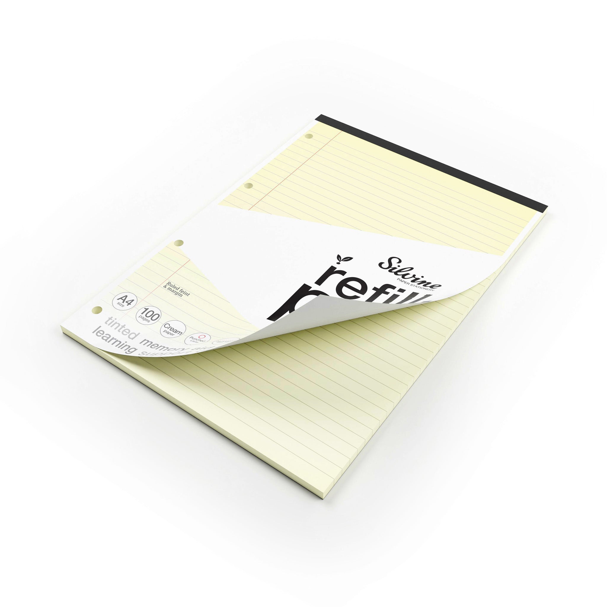 Silvine Cream Tinted Paper Ruled Refill Pad For SEN & Dyslexic Students (Supportive Classroom Learning) On A White Background