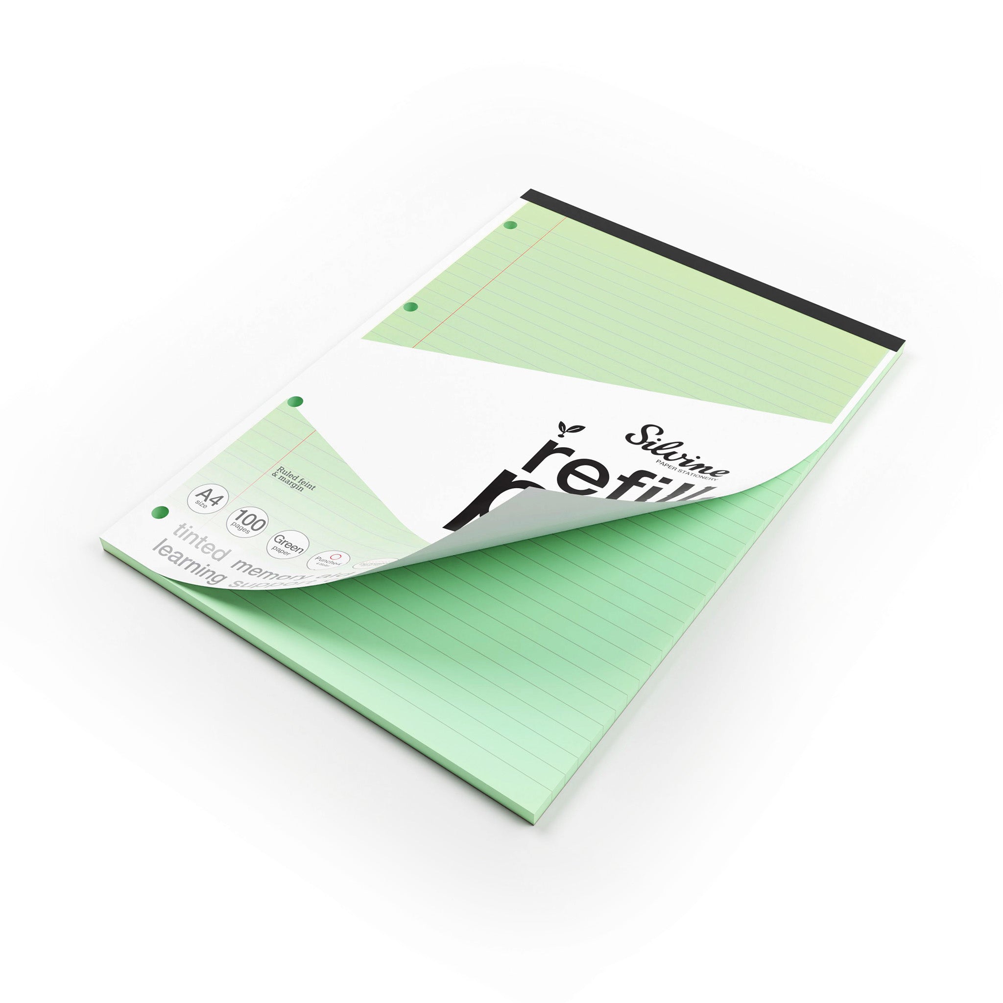 Silvine Green Tinted Paper Ruled Refill Pad For SEN & Dyslexic Students (Supportive Classroom Learning) On A White Background