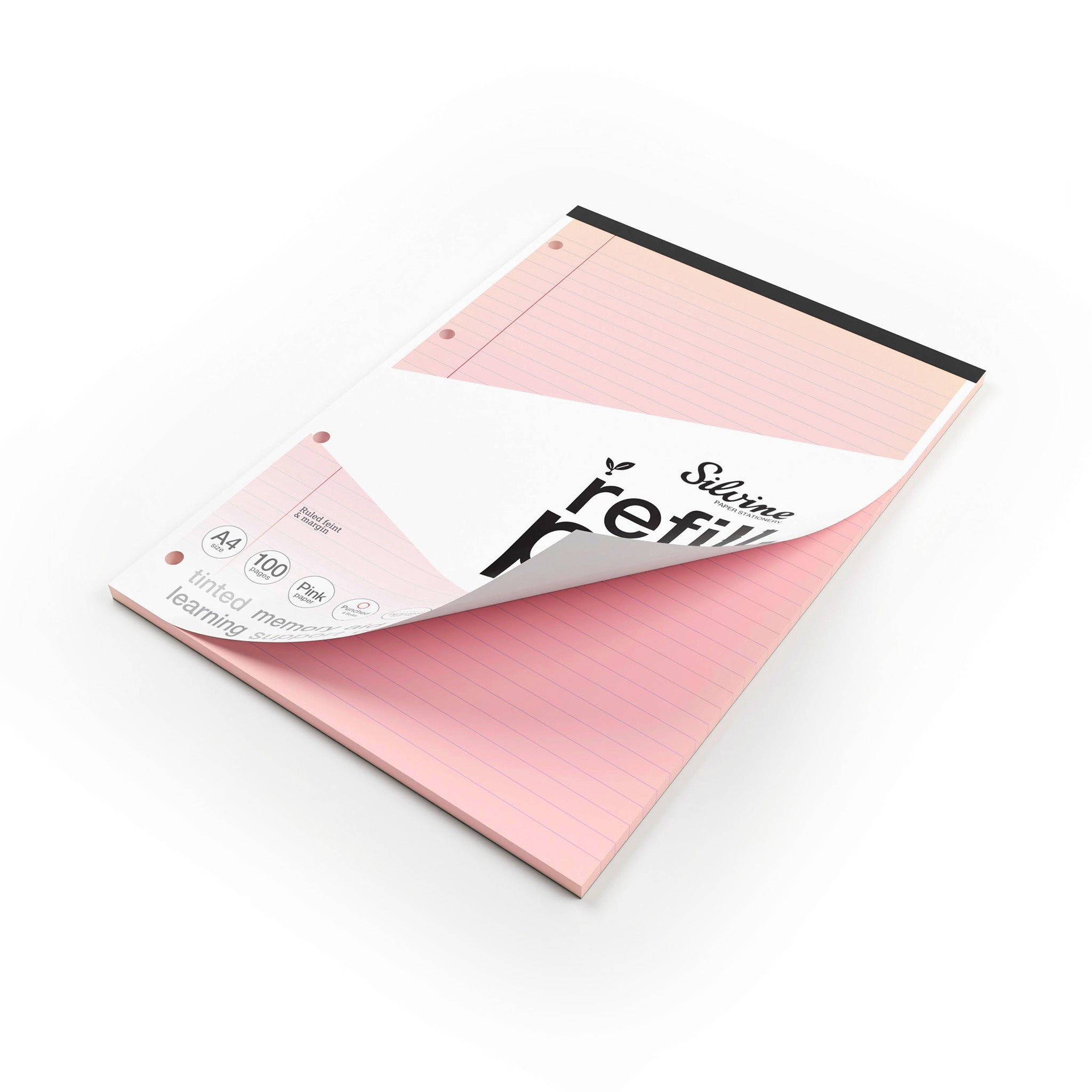Silvine Pink Tinted Paper Ruled Refill Pad For SEN & Dyslexic Students (Supportive Classroom Learning) On A White Background