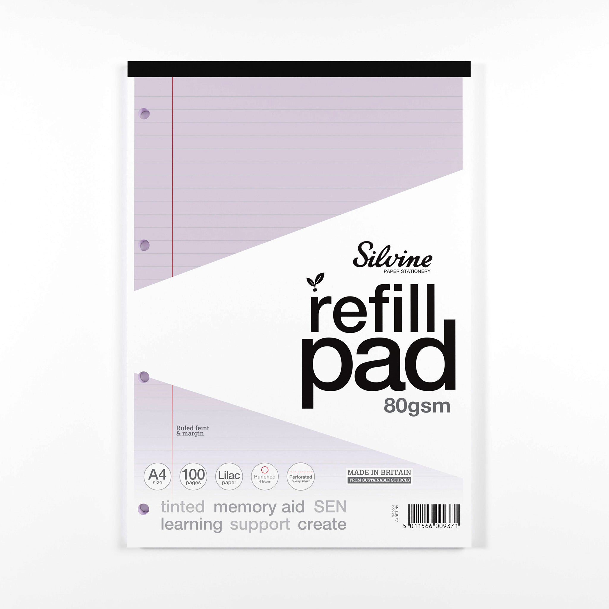 Silvine Lilac Tinted Paper Ruled Refill Pad For SEN & Dyslexic Students (Supportive Classroom Learning) On A White Background