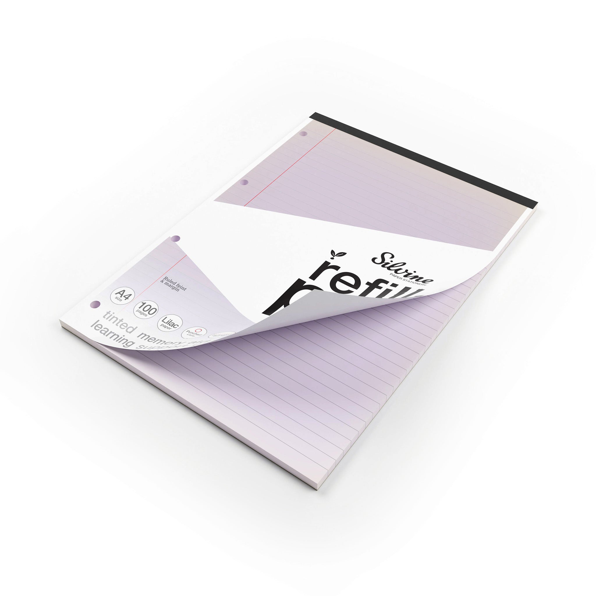 Silvine Lilac Tinted Paper Ruled Refill Pad For SEN & Dyslexic Students (Supportive Classroom Learning) On A White Background