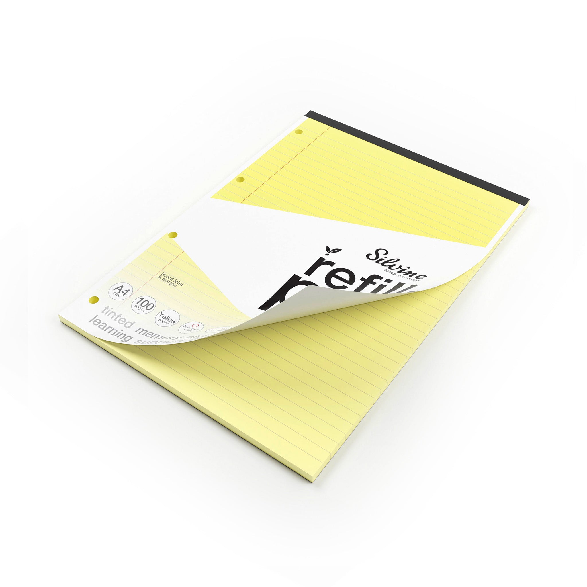 Silvine Yellow Tinted Paper Ruled Refill Pad For SEN & Dyslexic Students (Supportive Classroom Learning) On A White Background