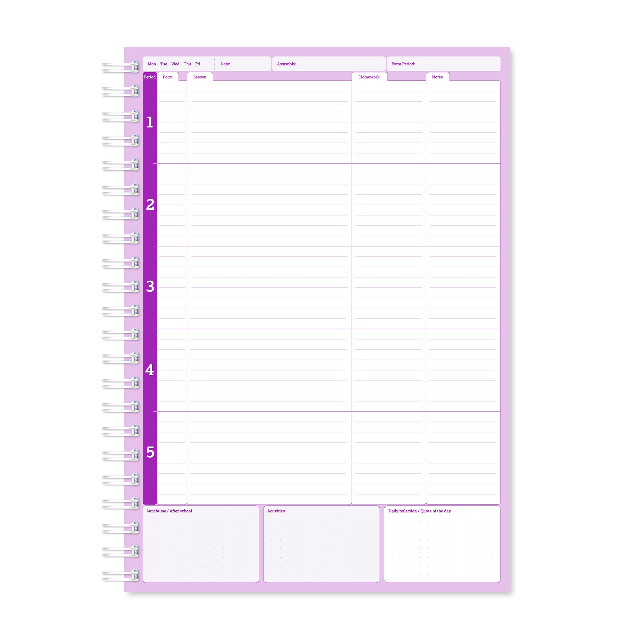 Silvine 5 Period Teacher Planner In Purple On A White Background