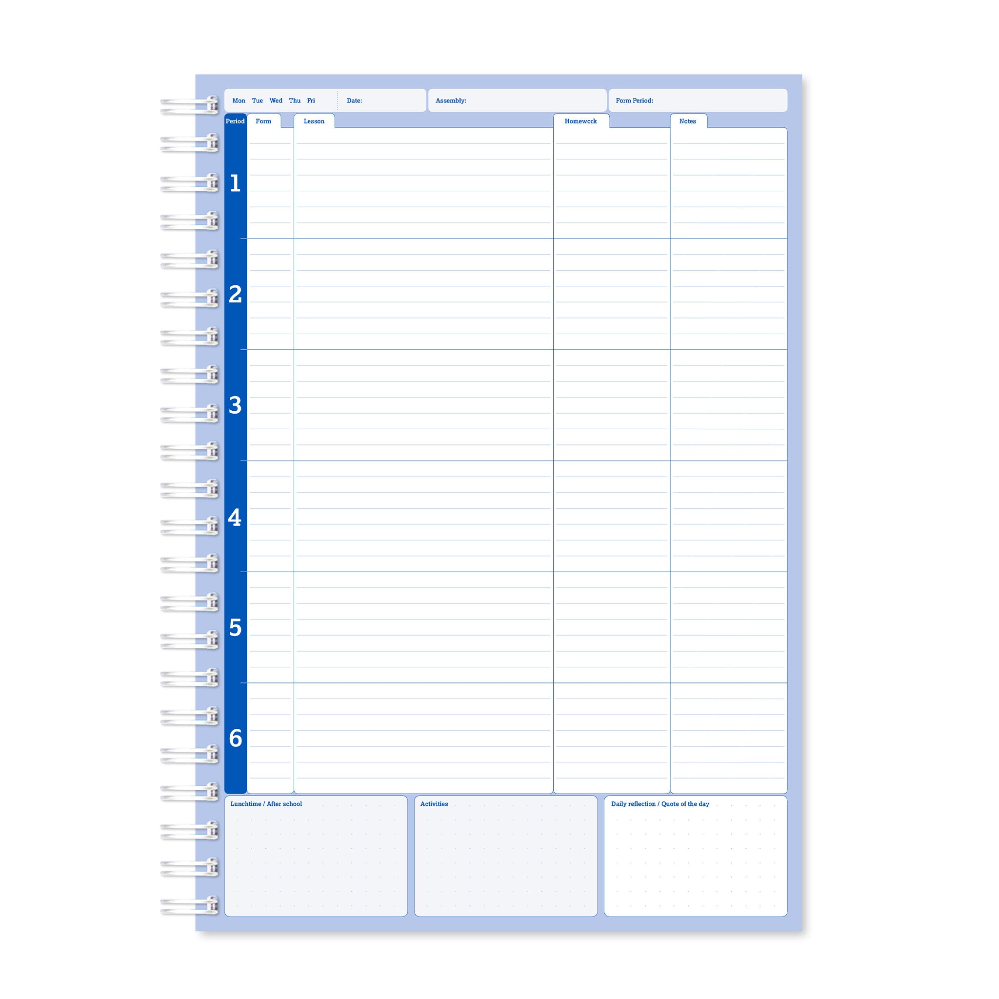 Silvine 6 Period Teacher Planner In Blue On A White Background