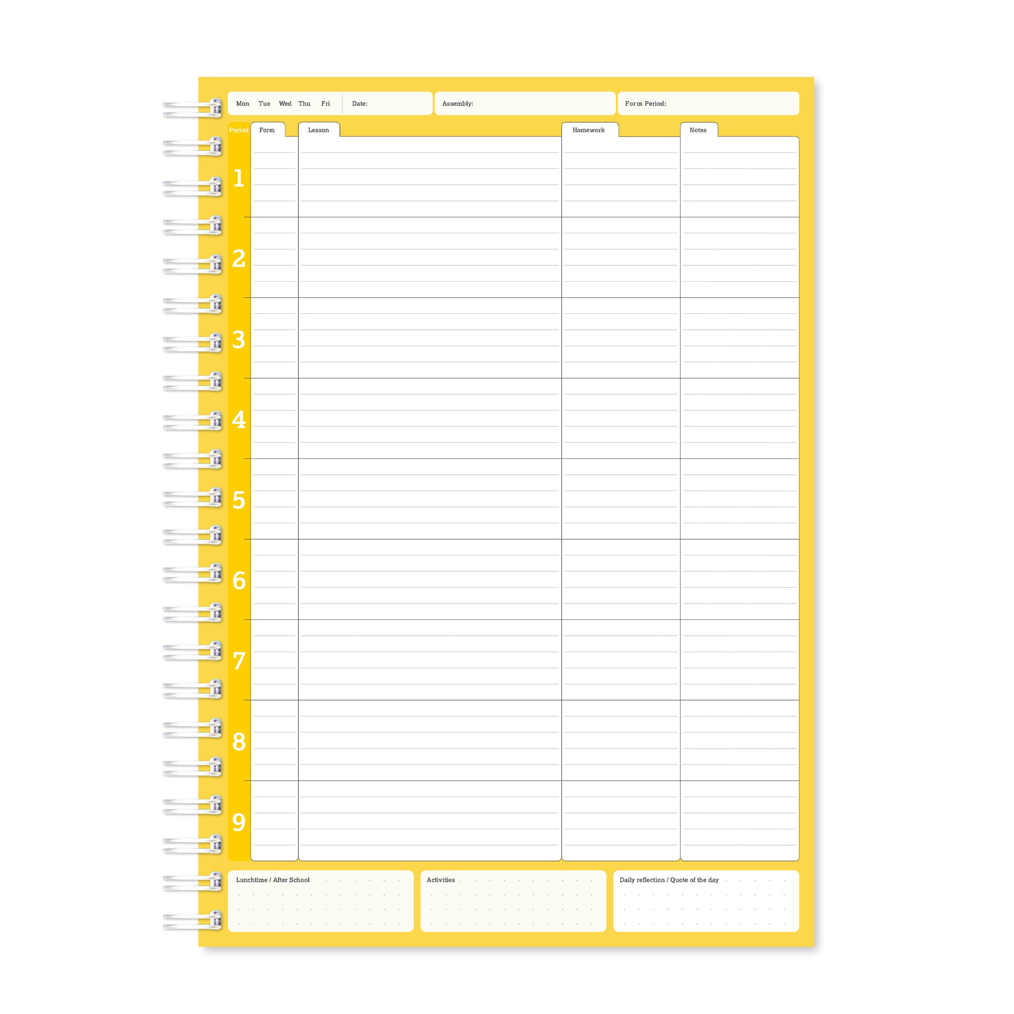 Silvine 9 Period Teacher Planner In Yellow On A White Background
