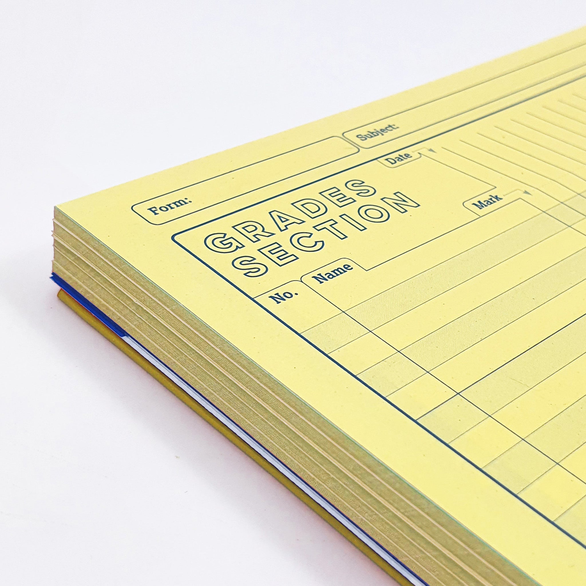 9 Period Teacher Planner Open On Yellow Grades Section Pages On A White Background