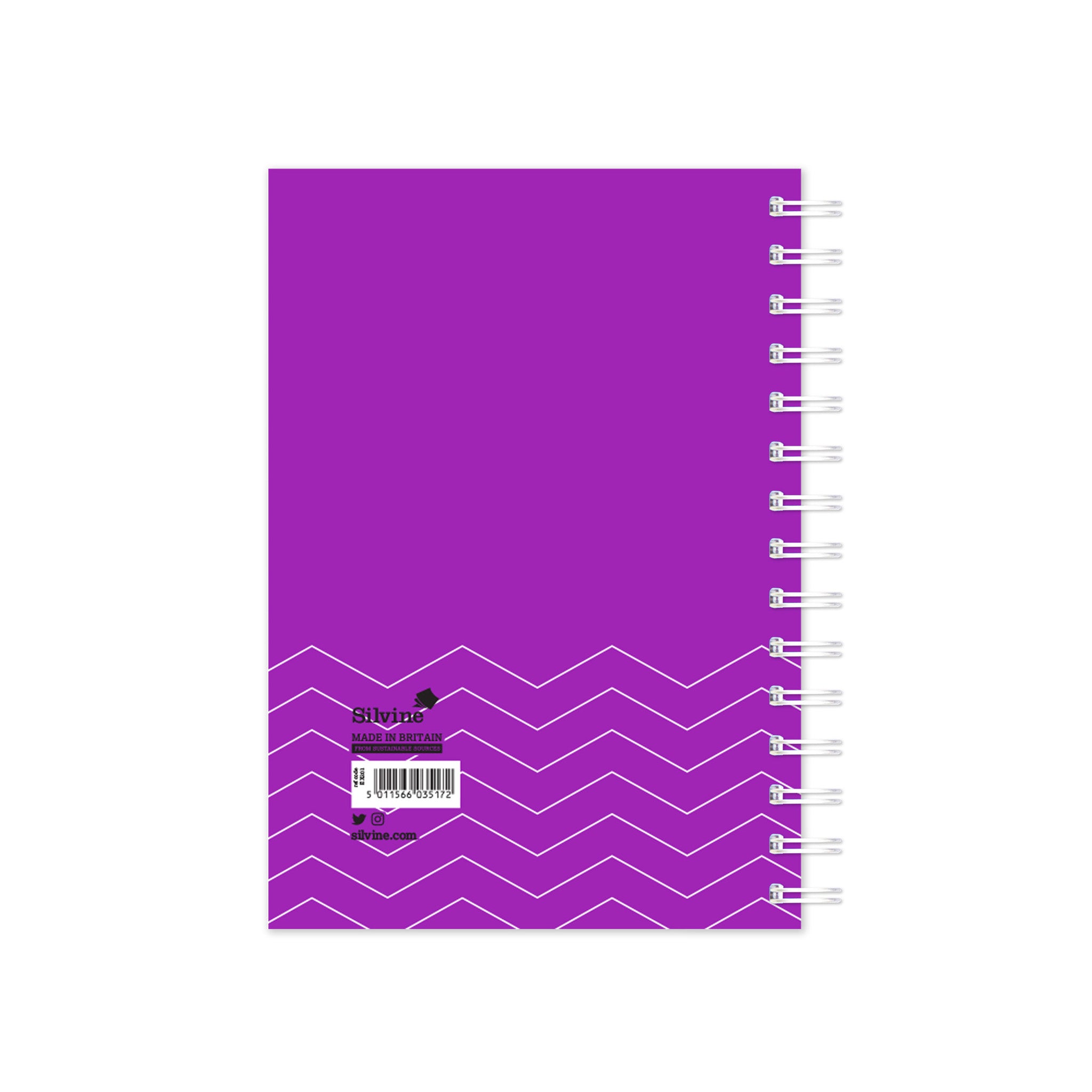 Back Cover Of Purple Teacher's Planner 5 Day Period Ring Bound Book On A White Background