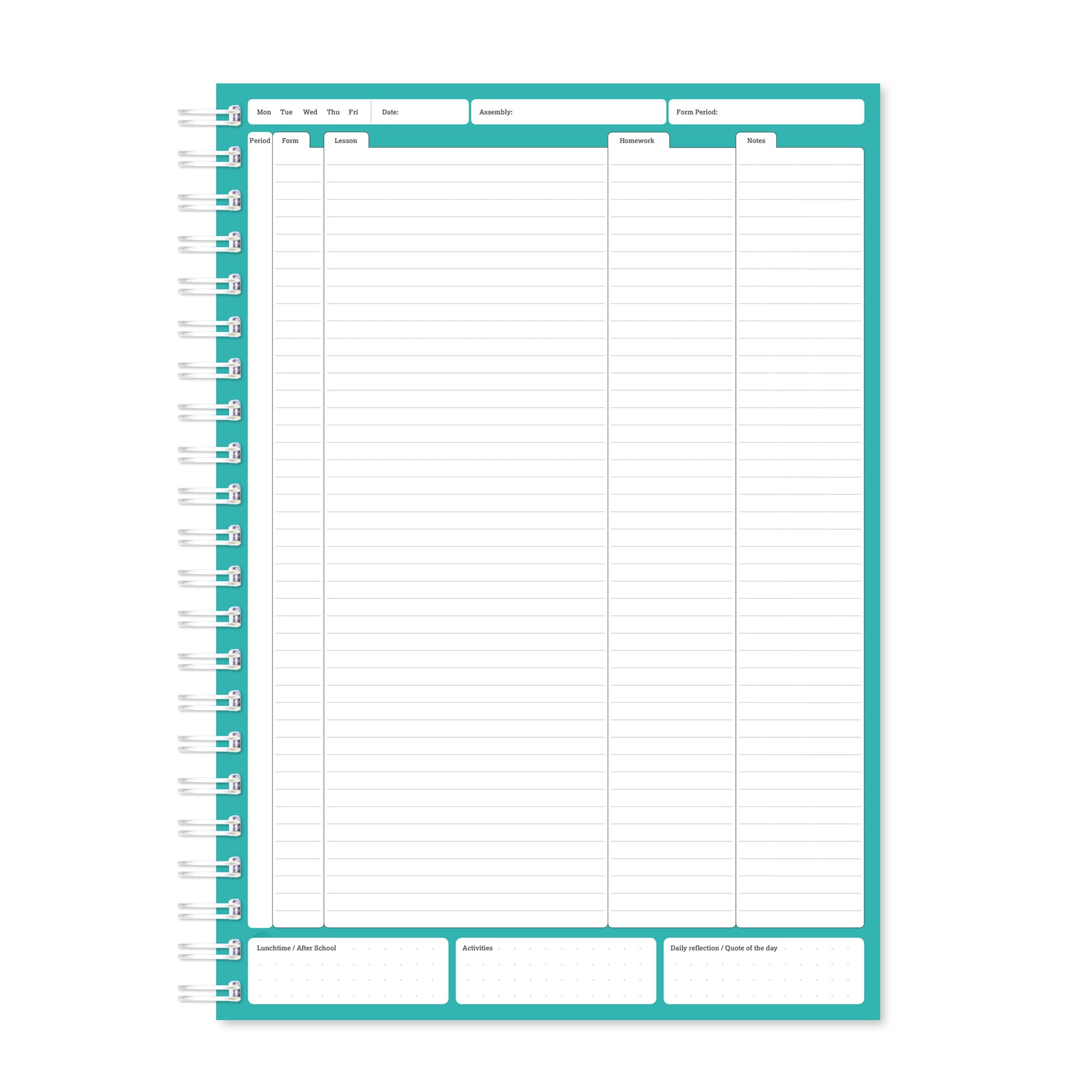 Silvine Flexi Period Teacher Planner In Teal On A White Background