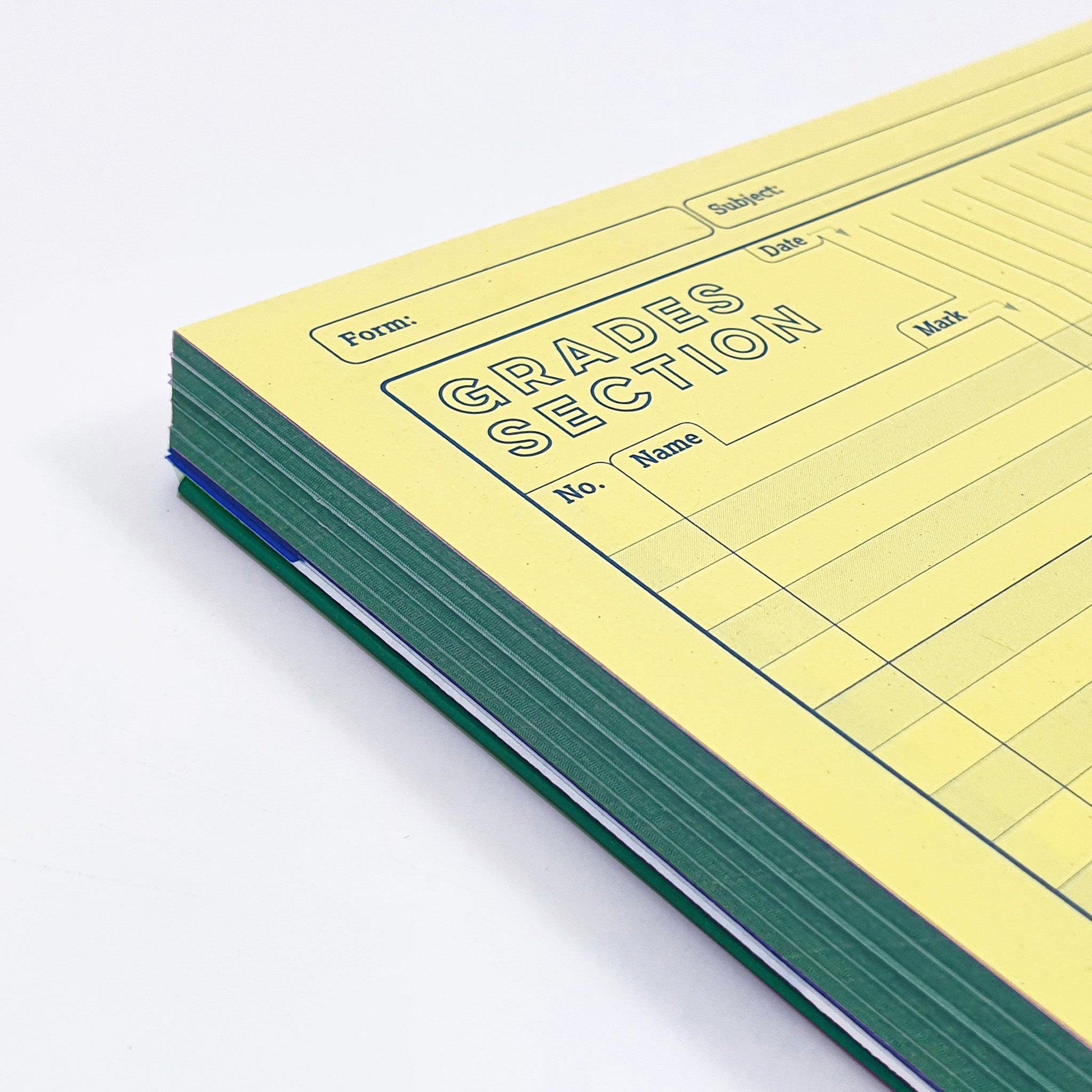Flexi Period Teacher Planner Open On Yellow Grades Section Pages On A White Background