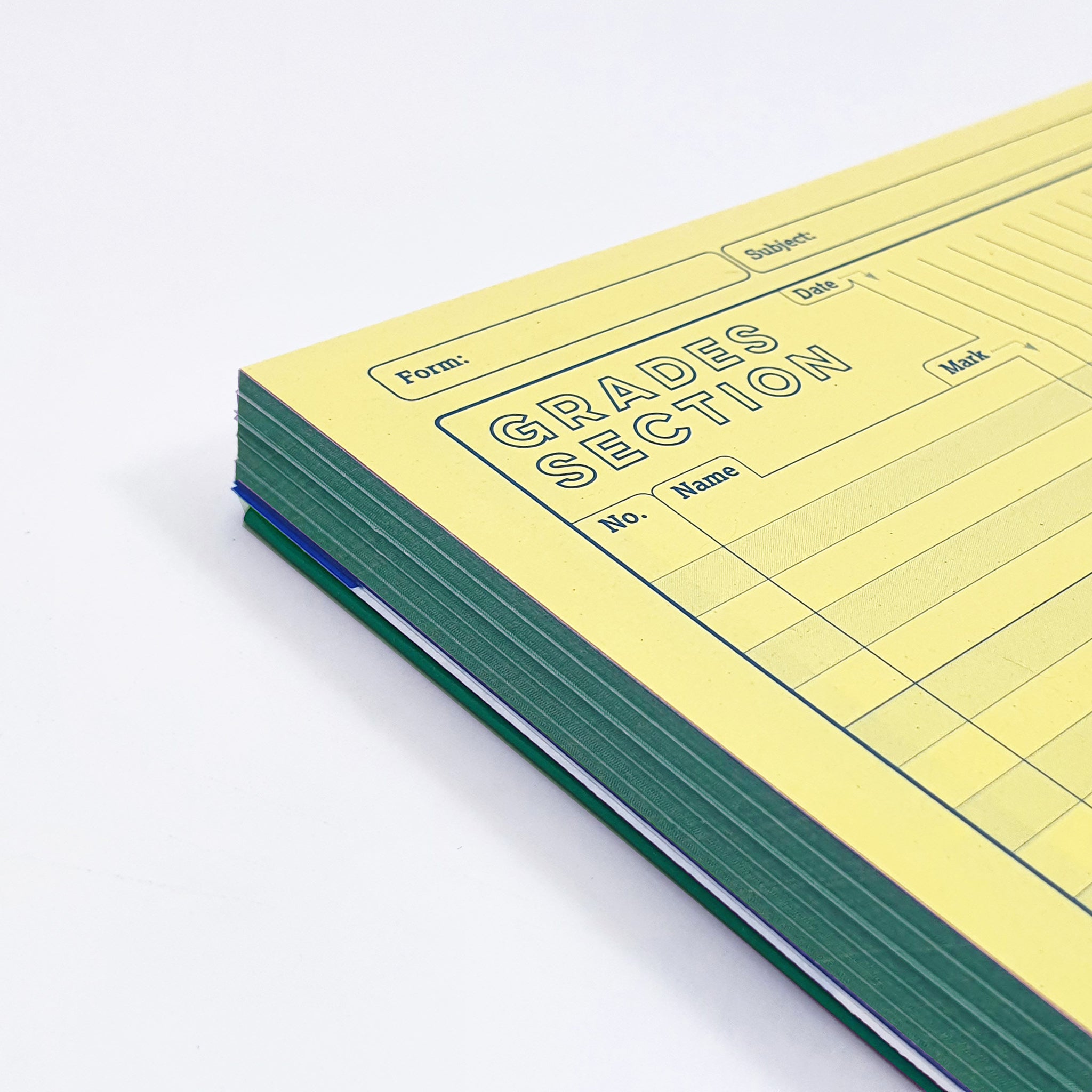 Flexi Period Teacher Planner Open On Yellow Grades Section Pages On A White Background