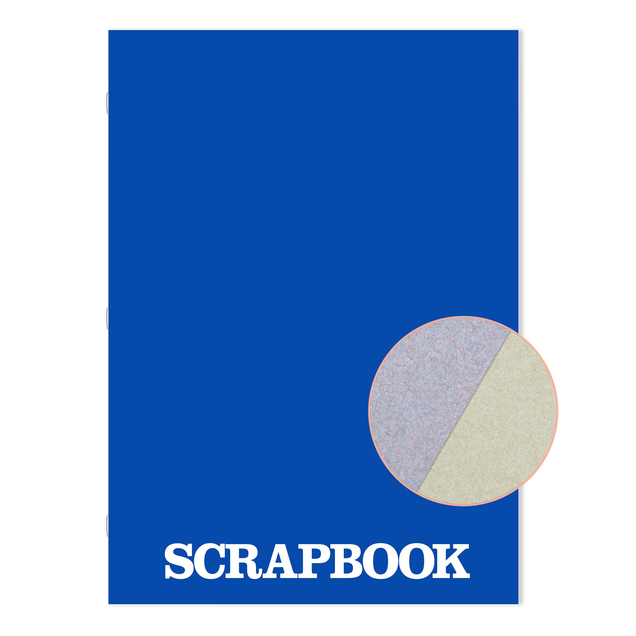 Sinclairs Blue Scrapbook With A Circular Inset Showing The Two Shades Of Sugar Paper Inners On A White background