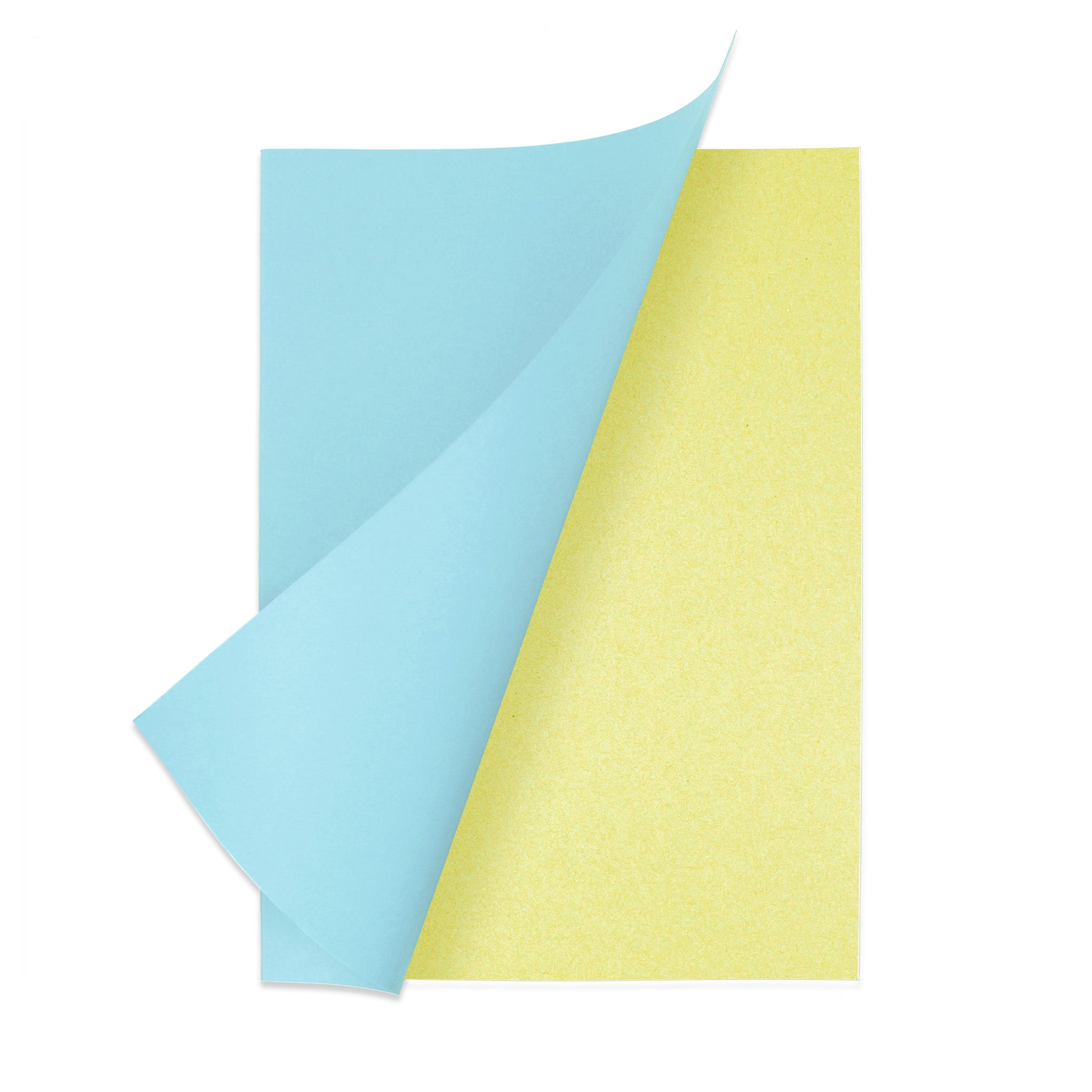 Sinclairs Topic Book, Blue Cover Open To Show The Yellow Sugar Paper Inner On A White Background.