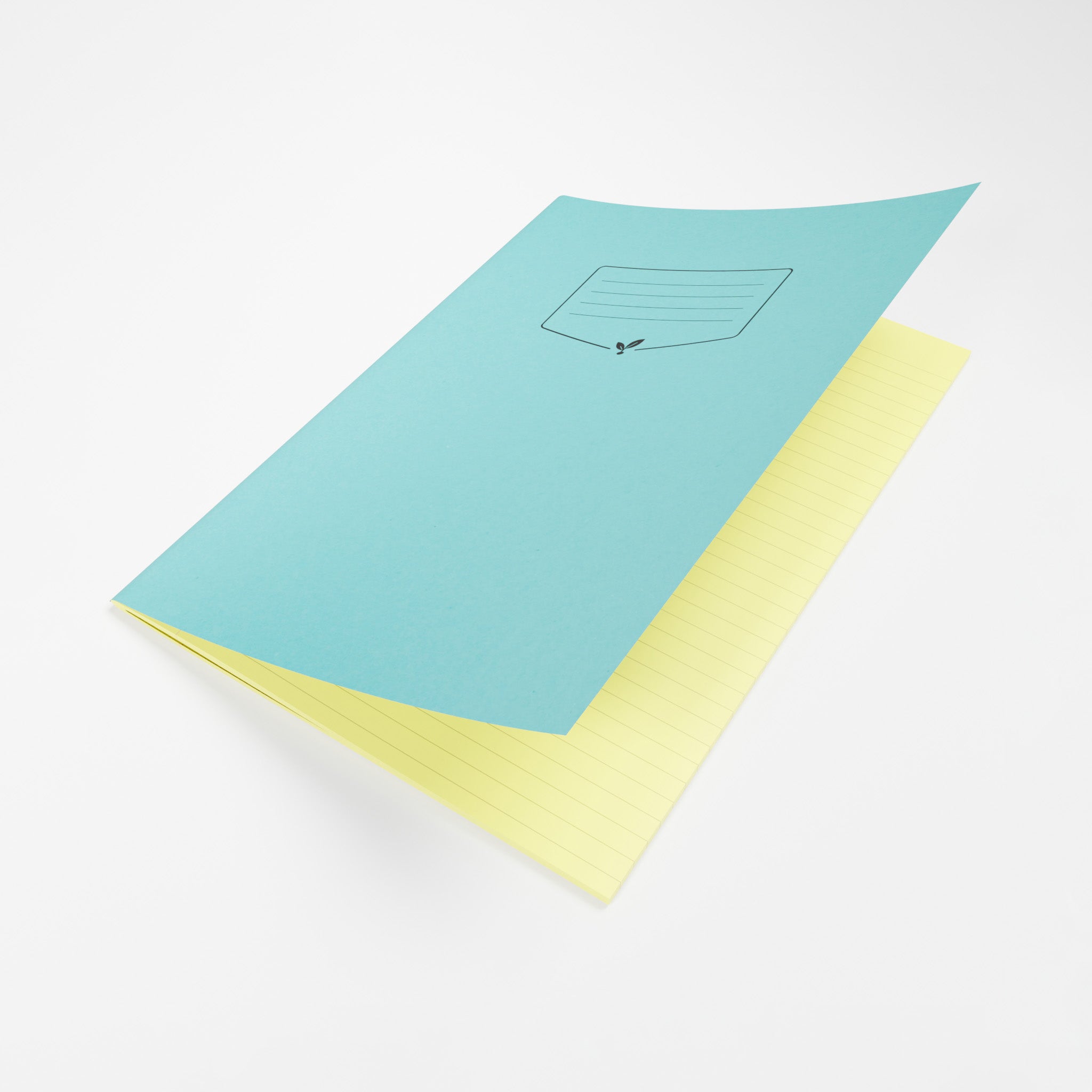 Silvine Education A4 & A4+ 8mm Feint & Margin Tinted Exercise Book Open To Show Yellow Lined Paper Inner