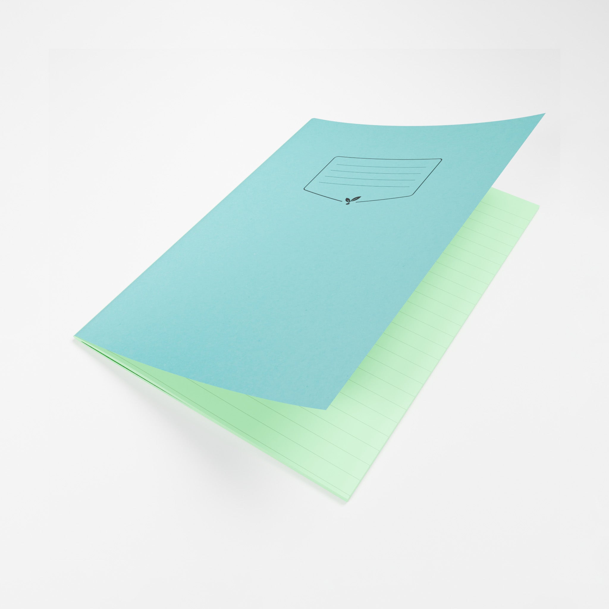 Silvine Education A4+ 12mm Feint Tinted Exercise Book Open To Show Green Lined Paper Inner