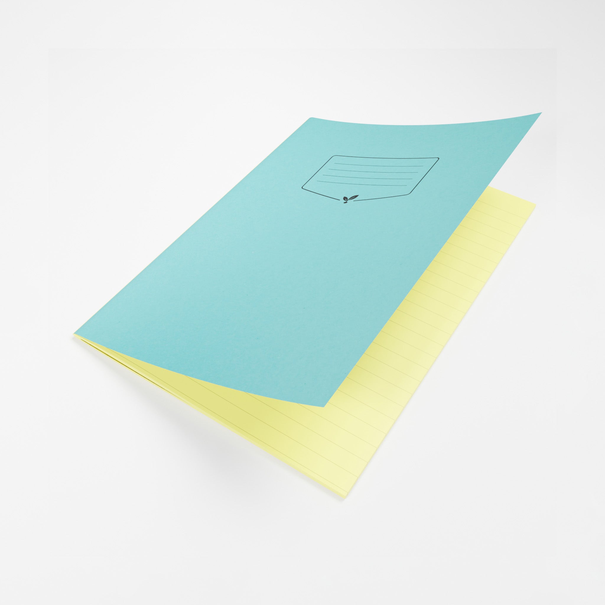 Silvine Education A4+ 12mm Feint Tinted Exercise Book Open To Show Yellow Lined Paper Inner