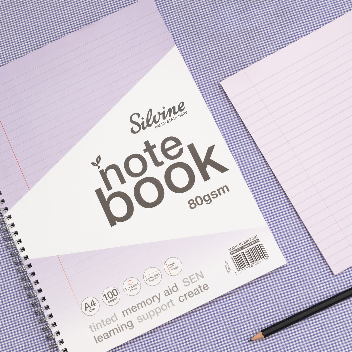 A4 Lilac Tinted Twin Wire Notebook 100 Pages