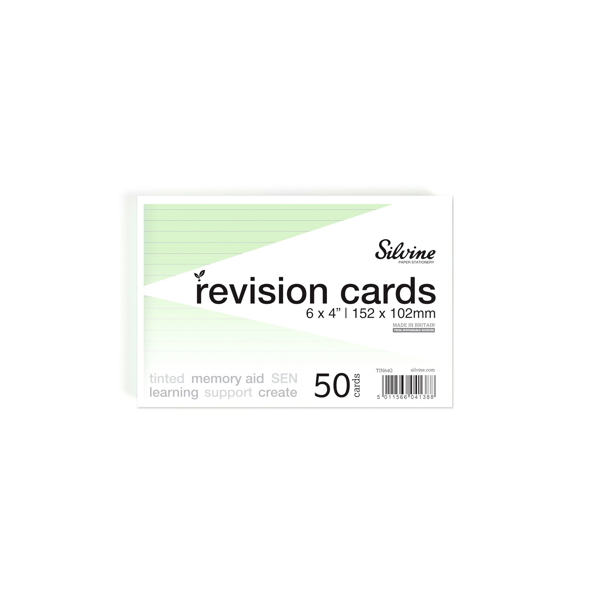 Silvine Green Tinted Paper Revision Cards On A White Background
