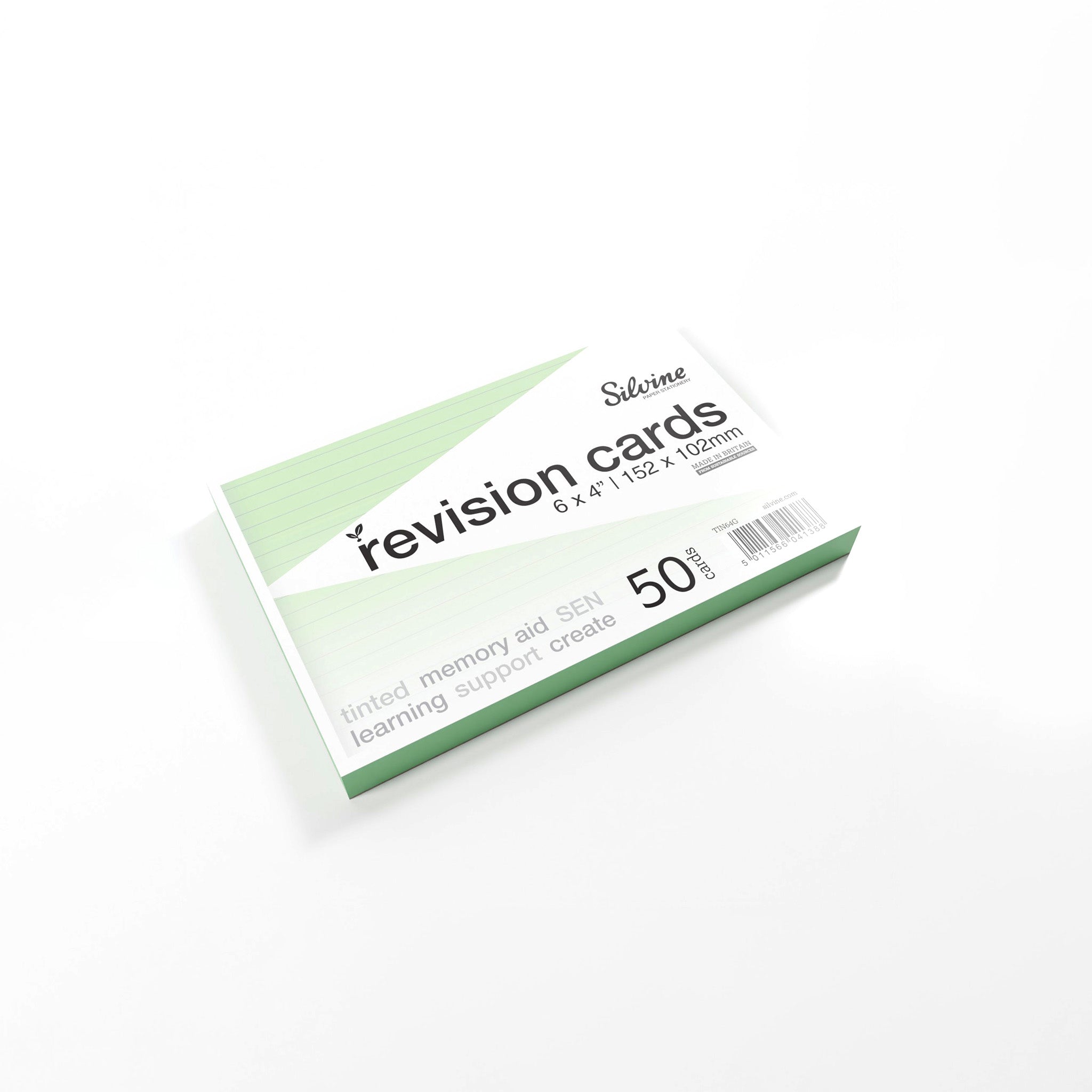 Silvine Green Tinted Paper Revision Cards On A White Background