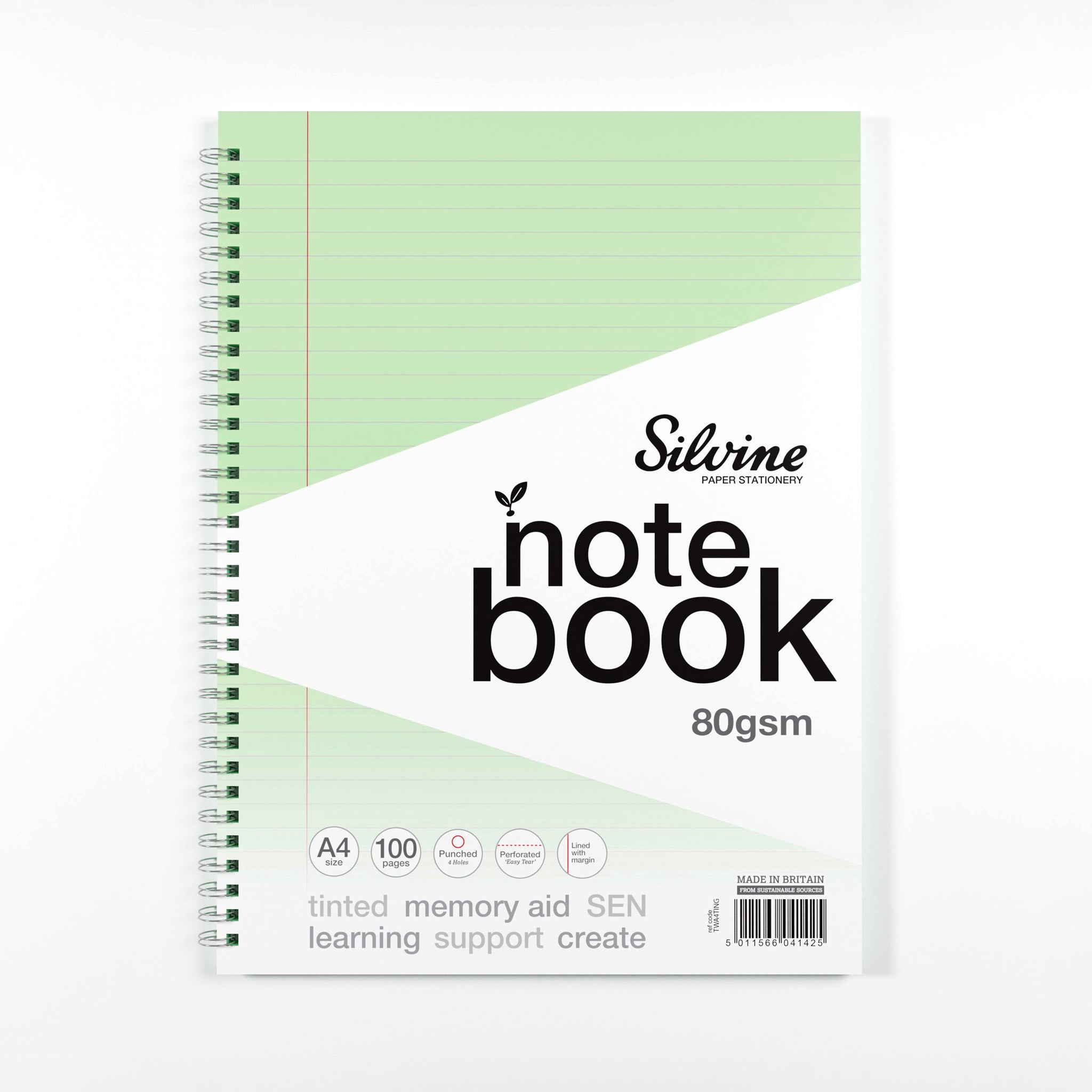 Silvine Twin Wire A4 Notebook In Green Tinted Paper for Inclusive Classroom Learning On A White Background