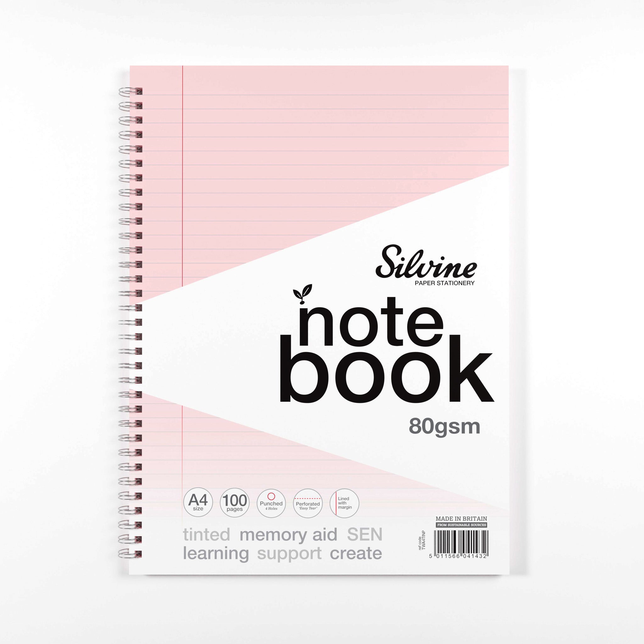 Silvine Twin Wire A4 Notebook In Pink Tinted Paper for Inclusive Classroom Learning On A White Background