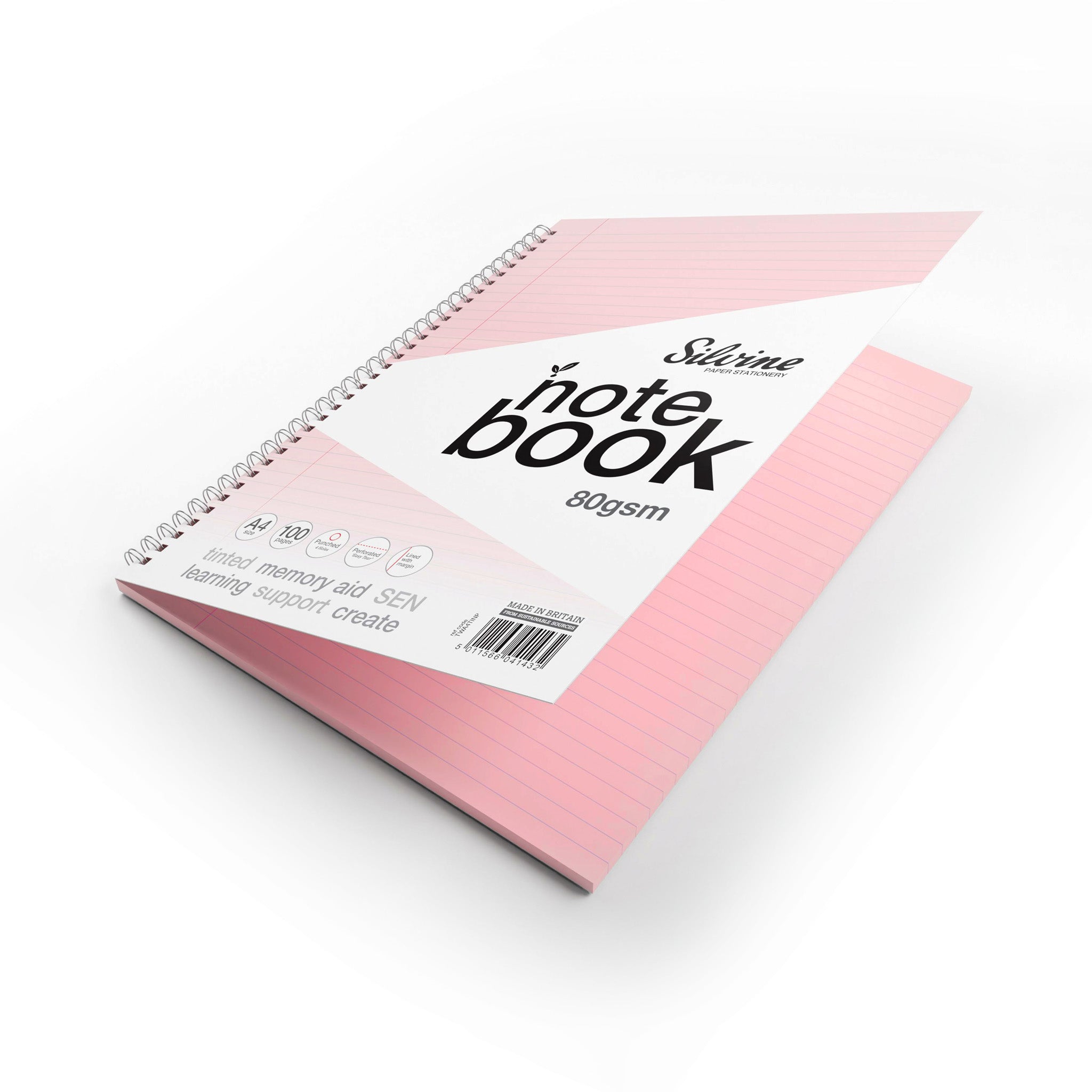 A Open Silvine Twin Wire A4 Notebook In Pink Tinted Paper for Inclusive Classroom Learning On A White Background