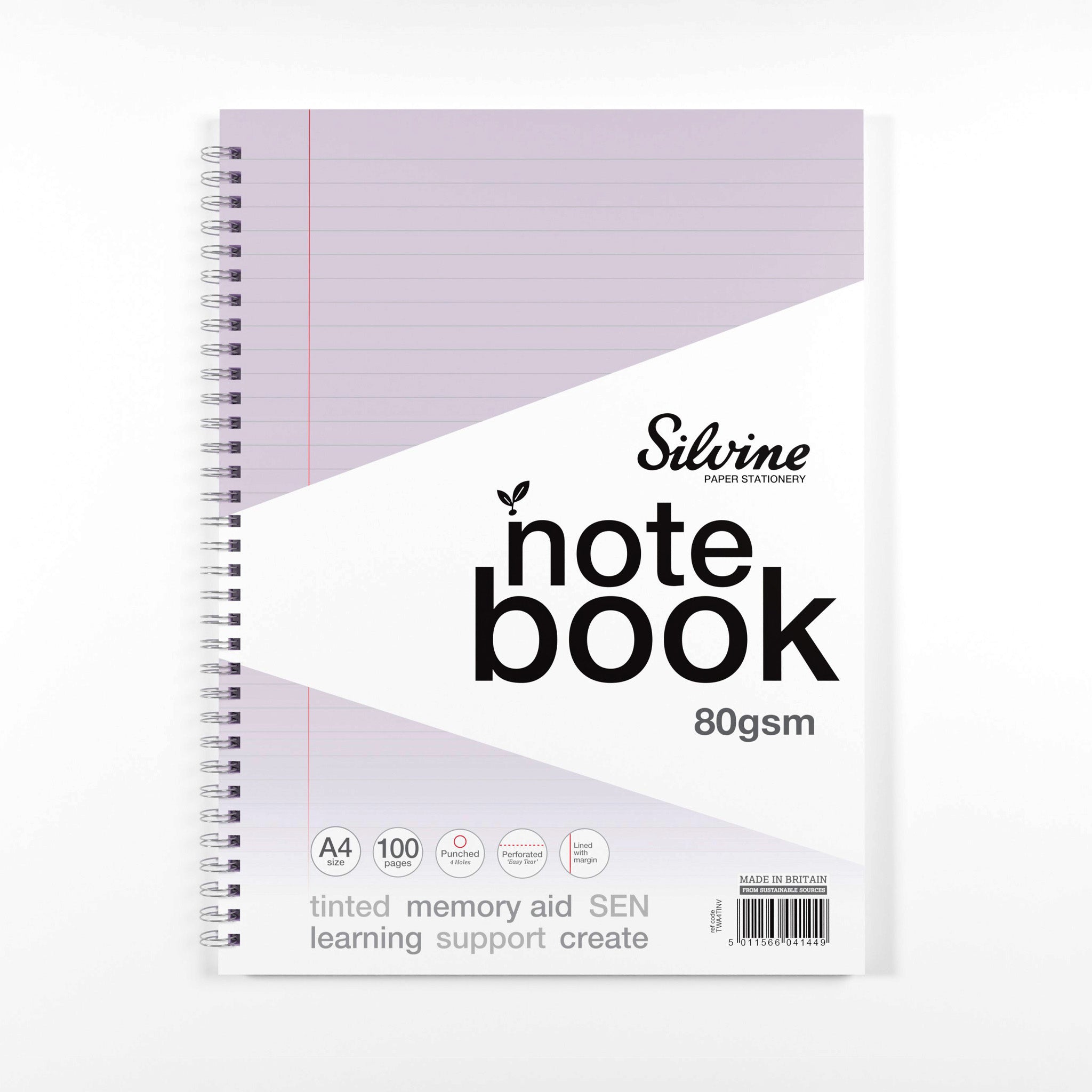 Silvine Twin Wire A4 Notebook In Lilac Tinted Paper for Inclusive Classroom Learning On A White Background