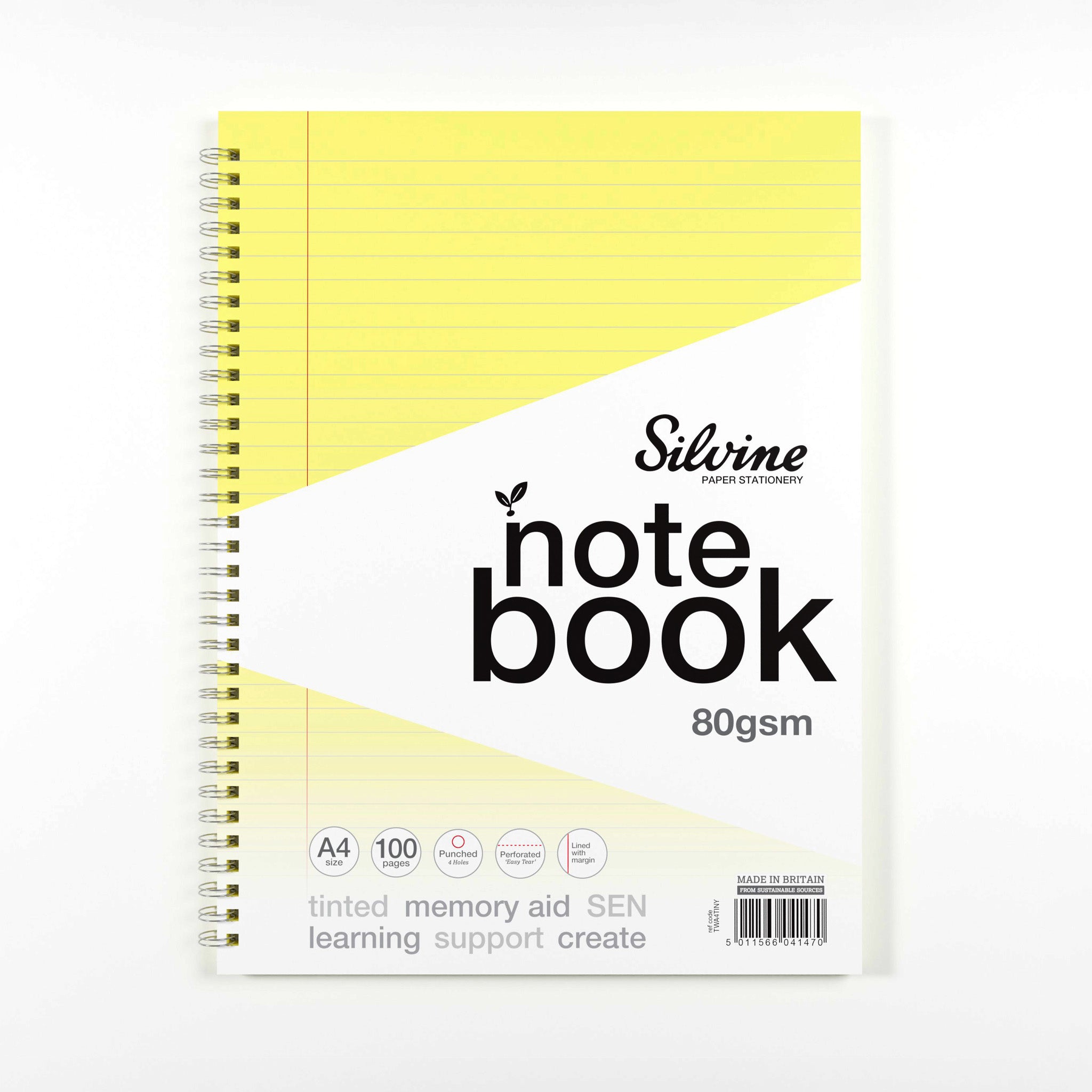Silvine Twin Wire A4 Notebook In Yellow Tinted Paper for Inclusive Classroom Learning On A White Background