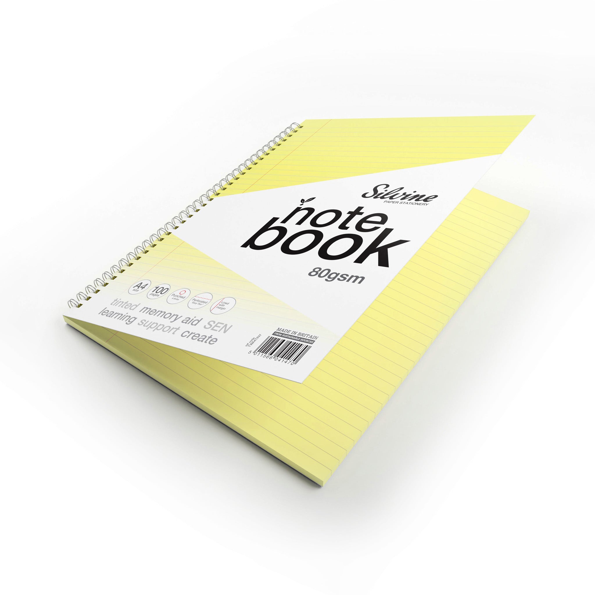 Silvine Twin Wire A4 Notebook In Yellow Tinted Paper for Inclusive Classroom Learning On A White Background