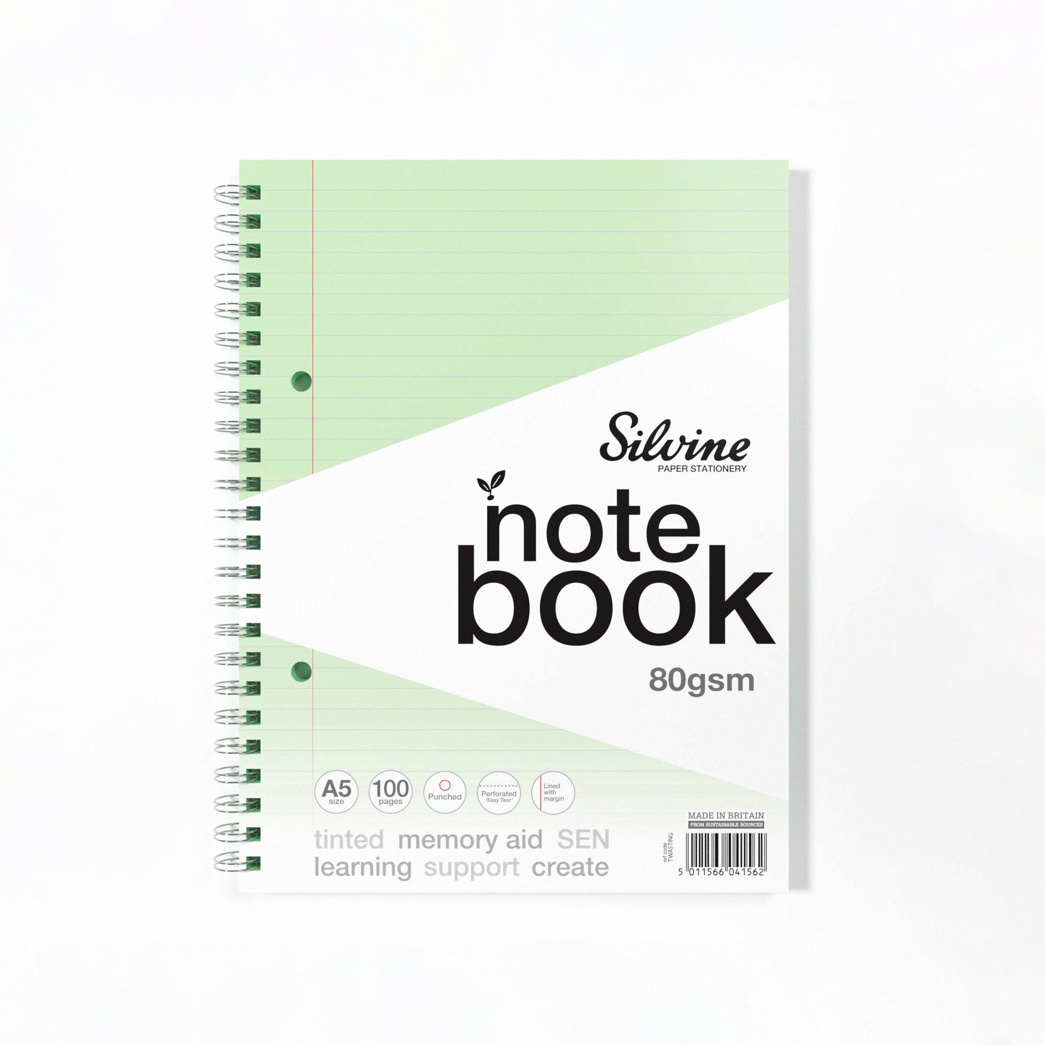 Silvine Twin Wire Notebook In Green Tinted Paper for Inclusive Classroom Learning On A White Background
