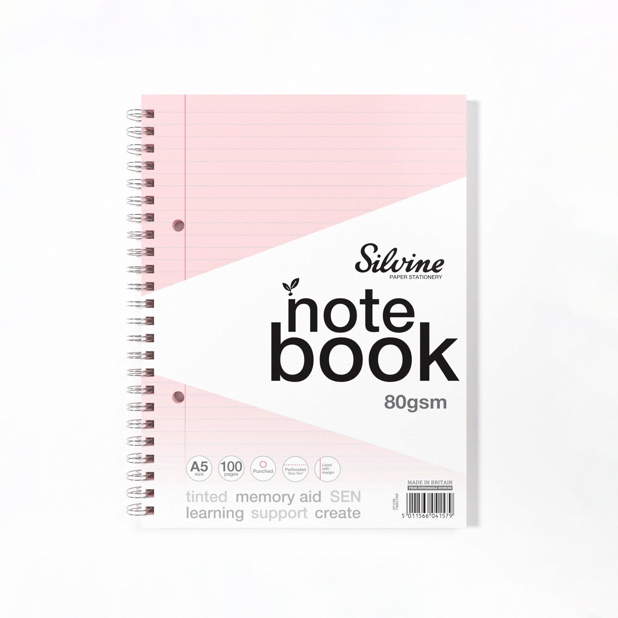 Silvine Twin Wire Notebook In Pink Tinted Paper for Inclusive Classroom Learning On A White Background