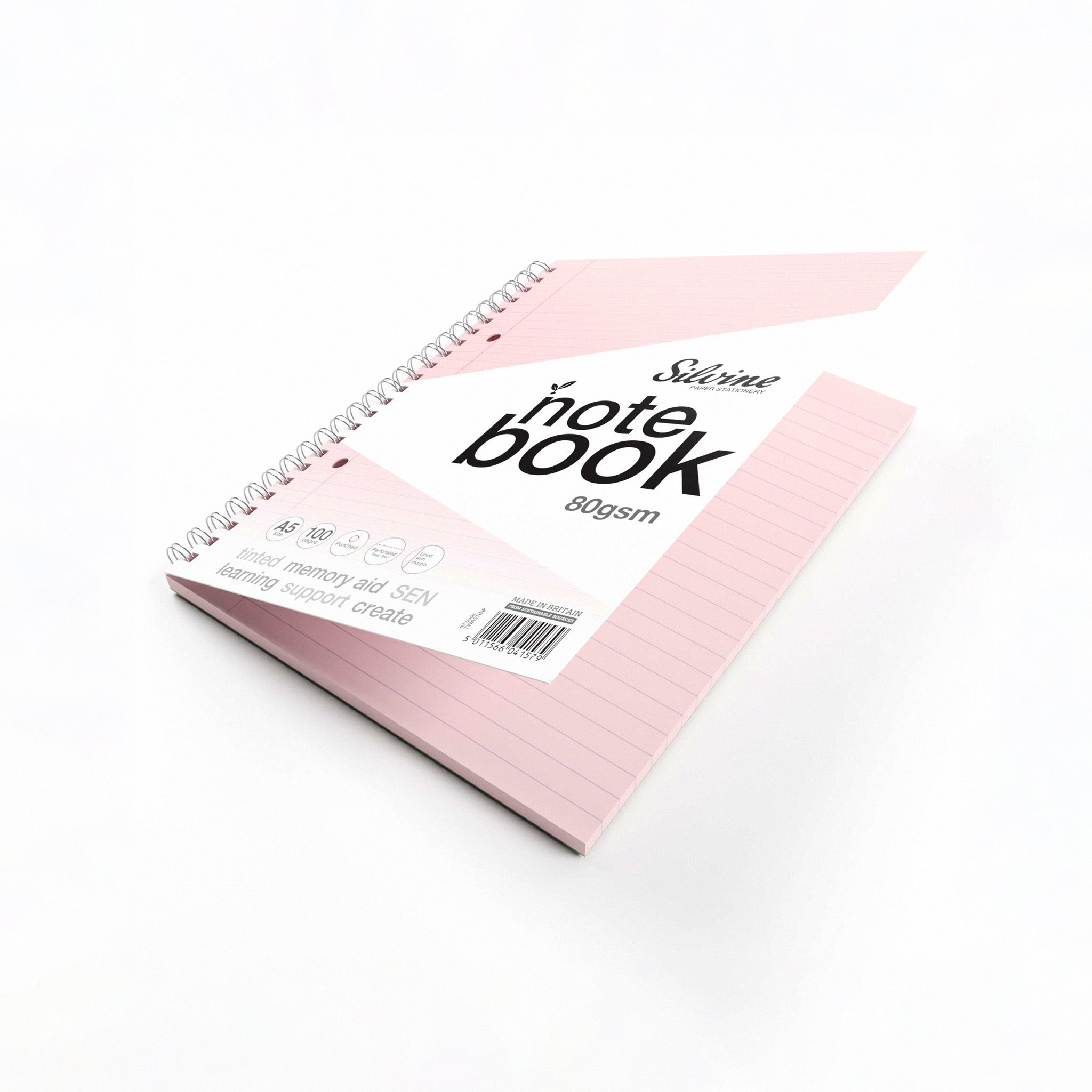 A Open Silvine Twin Wire Notebook In Pink Tinted Paper for Inclusive Classroom Learning On A White Background