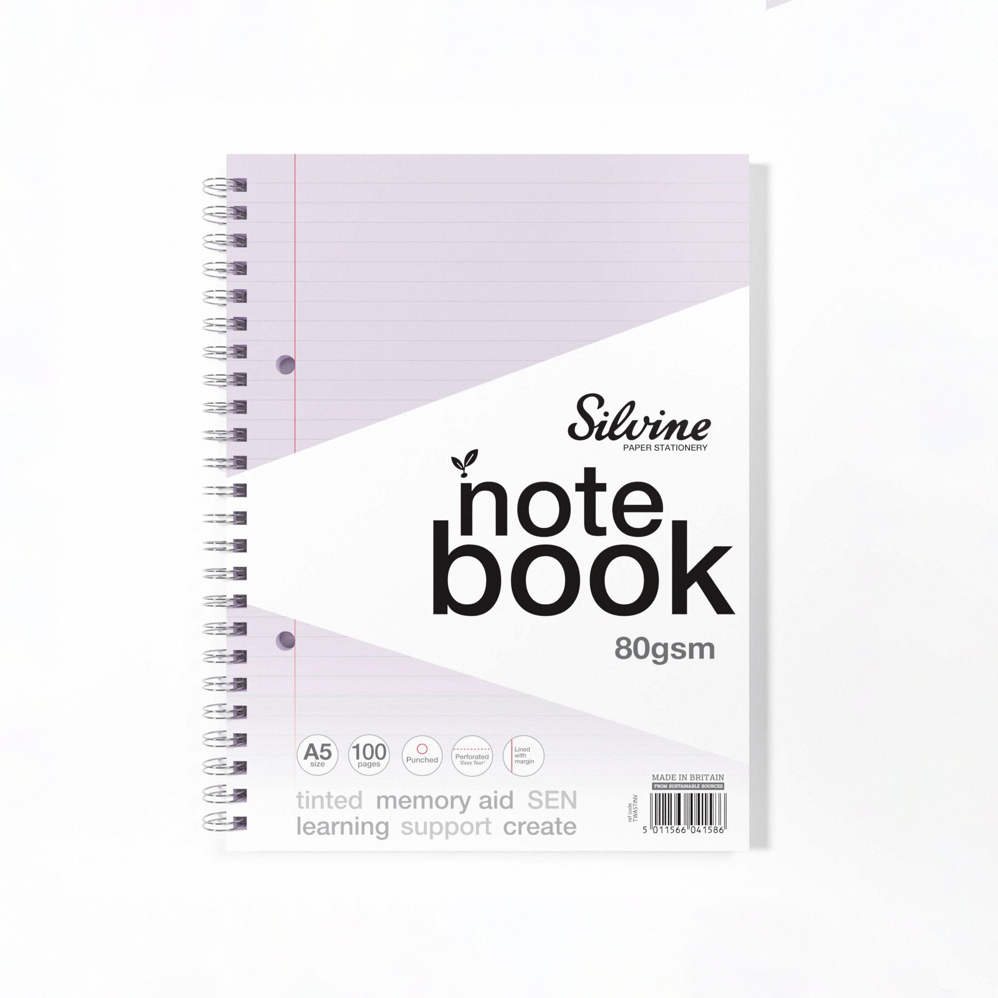 Silvine Twin Wire Notebook In Lilac Tinted Paper for Inclusive Classroom Learning On A White Background