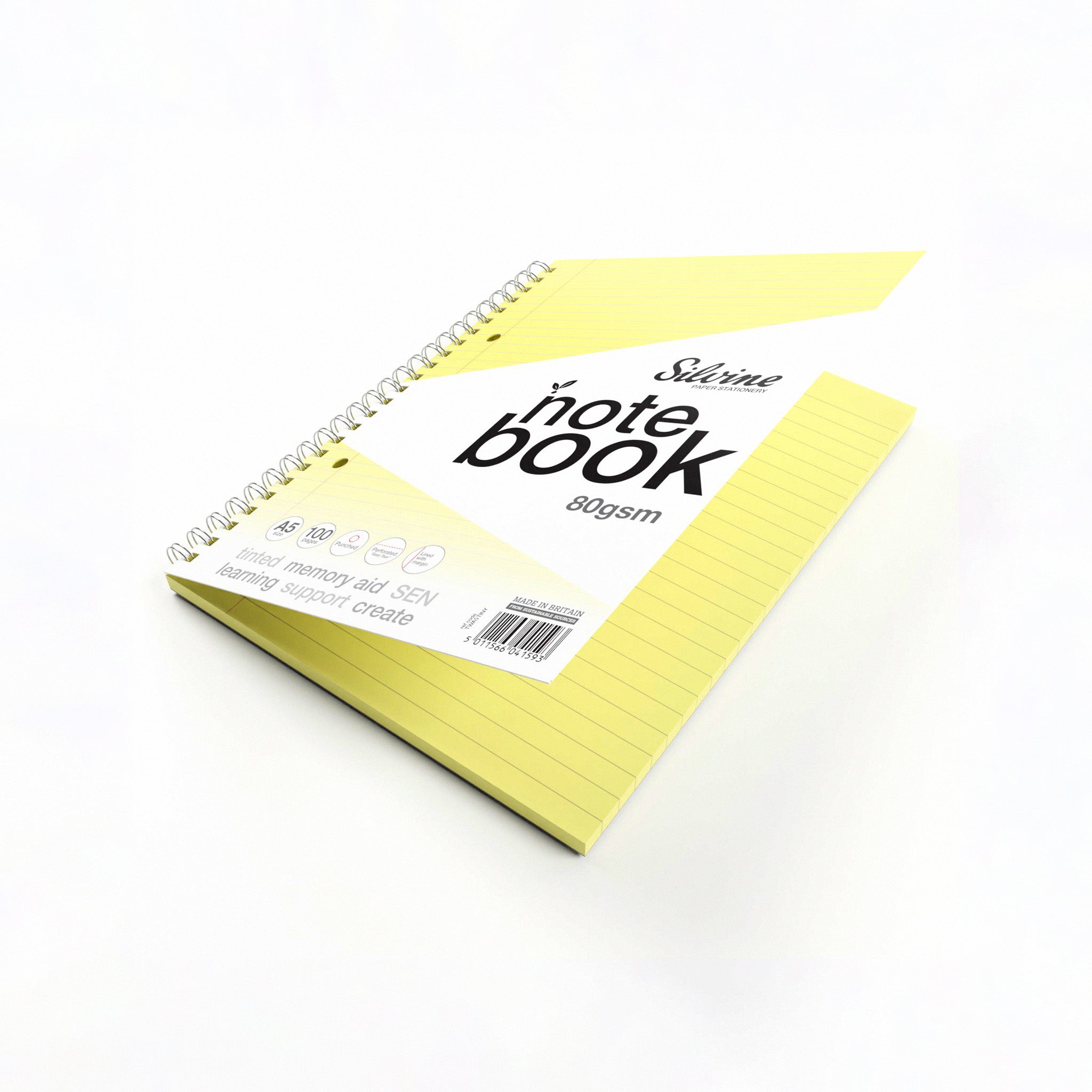 A Open Silvine Twin Wire Notebook In Yellow Tinted Paper for Inclusive Classroom Learning On A White Background